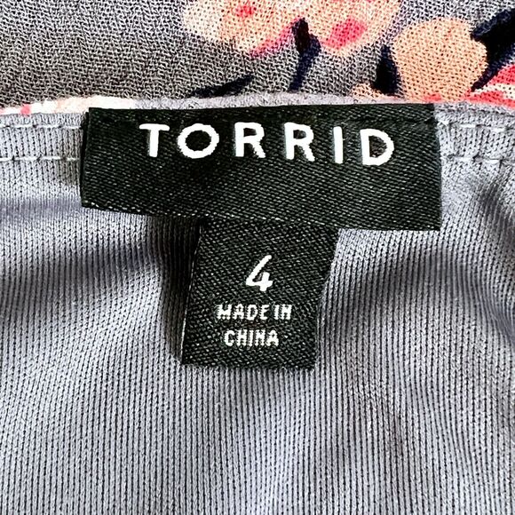 Torrid Women Floral Trapeze Swing Mini Dress Size 4 Gray Pink Lace Up Neck 4X - Picture 7 of 7